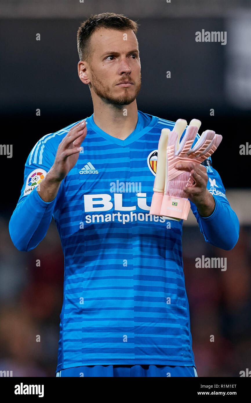 VALENCIA, Spanien - November 03: neto von Valencia CF auf Vor der La Liga Match zwischen Valencia CF und FC Girona im Estadio Mestalla am 3. November in Valencia, Spanien 2018. (MB) Stockfoto