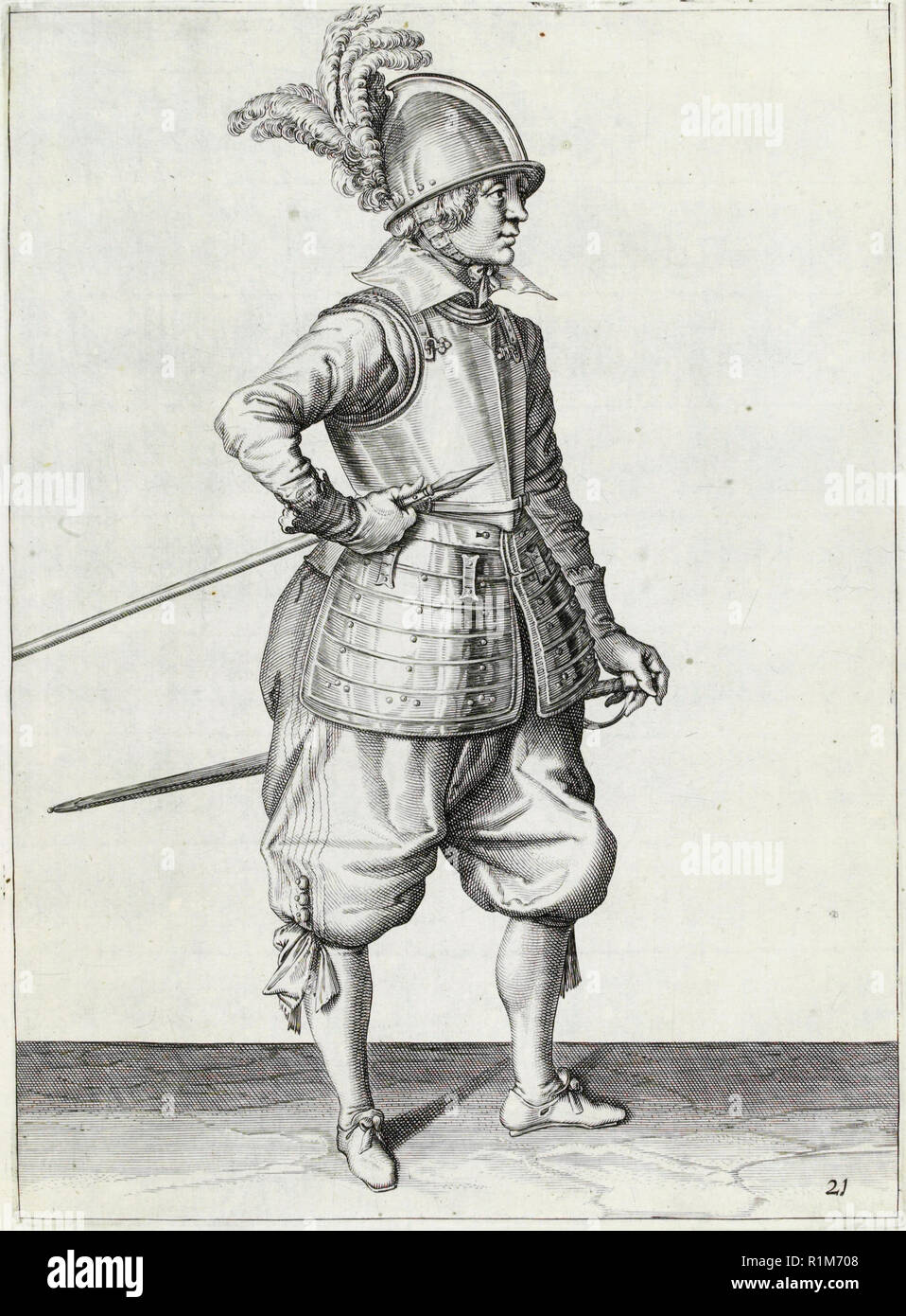 Pikeman, Illustration aus „The Handling of Arms, Arquebuses, Muskets and Pikes“, 1608 (Stich) von Jacob de Gheyn. Amsterdam, 1608 Stockfoto