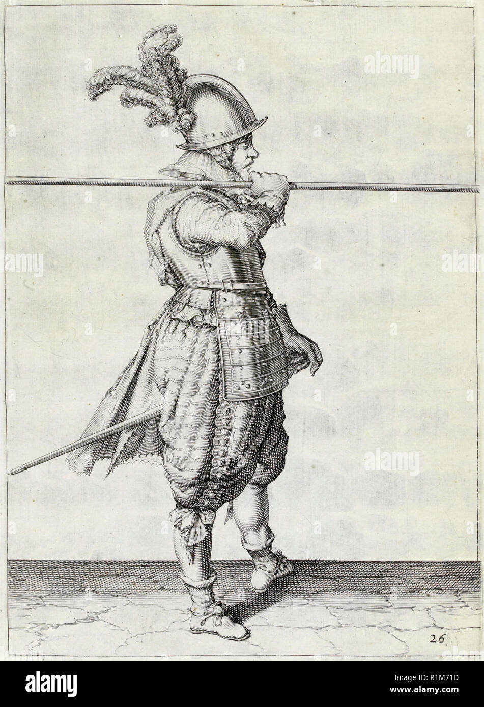 Pikeman, Illustration aus „The Handling of Arms, Arquebuses, Muskets and Pikes“, 1608 (Stich) von Jacob de Gheyn. Amsterdam, 1608 Stockfoto