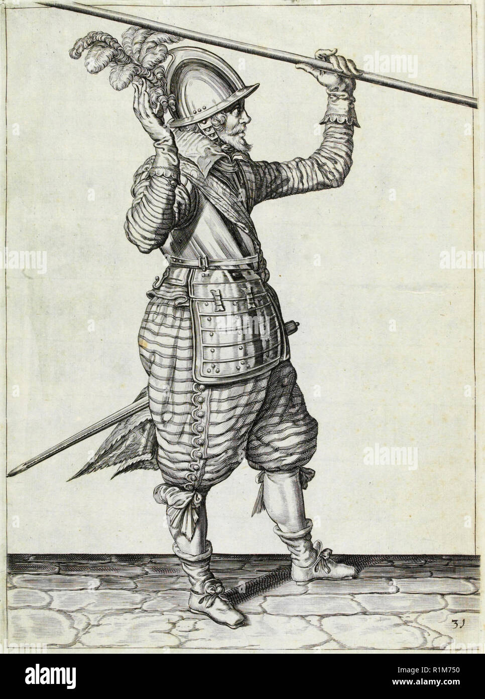 Pikeman, Illustration aus „The Handling of Arms, Arquebuses, Muskets and Pikes“, 1608 (Stich) von Jacob de Gheyn. Amsterdam, 1608 Stockfoto