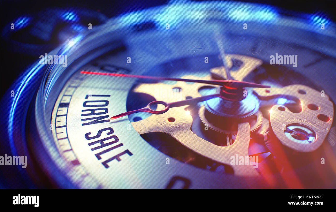 Darlehen Verkauf - Text auf Taschenuhr. 3D-Render. Stockfoto