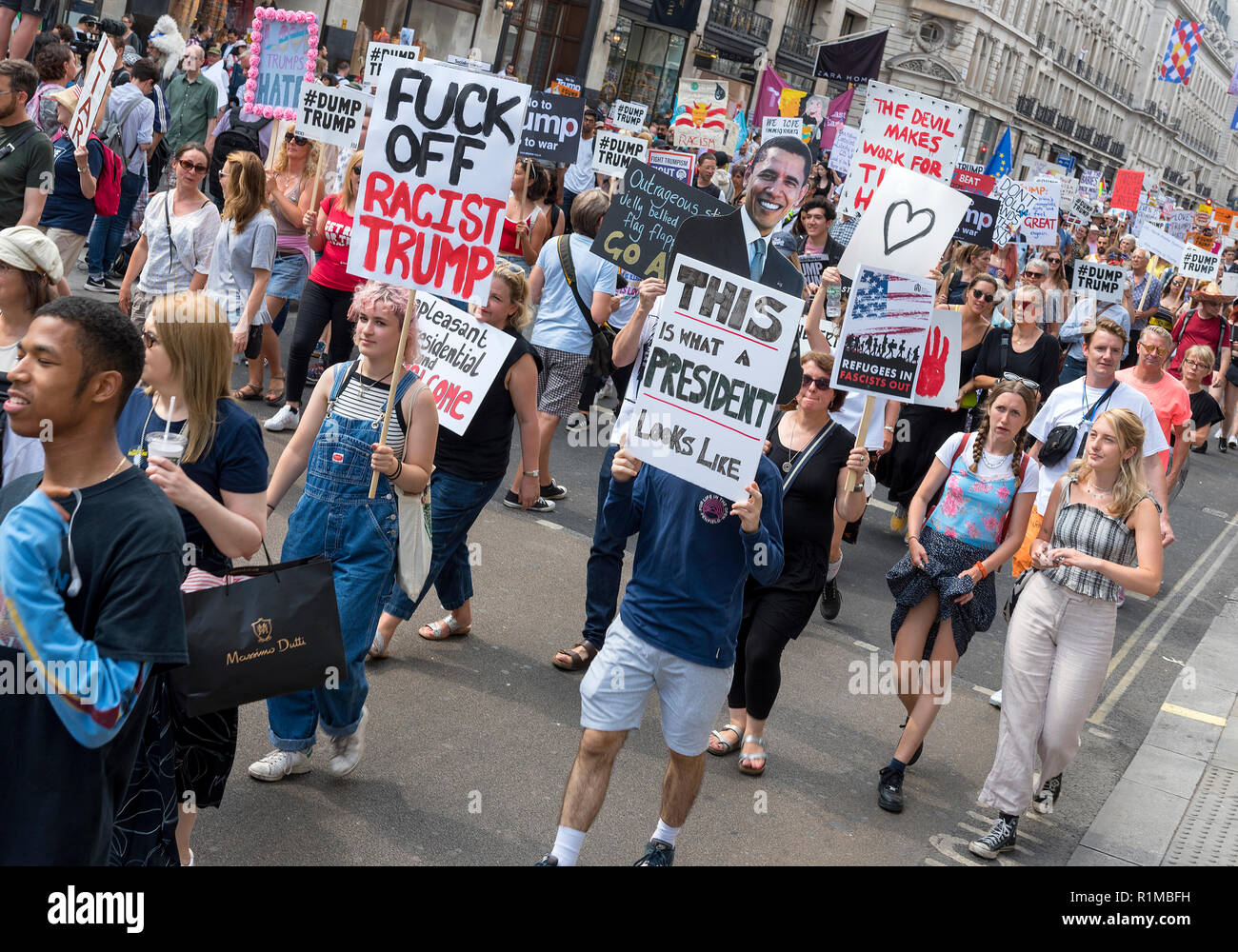 100 000 Menschen gegen den Besuch von Donald Trump in der UK, London vom 13. Juli 2018 gezeigt Stockfoto