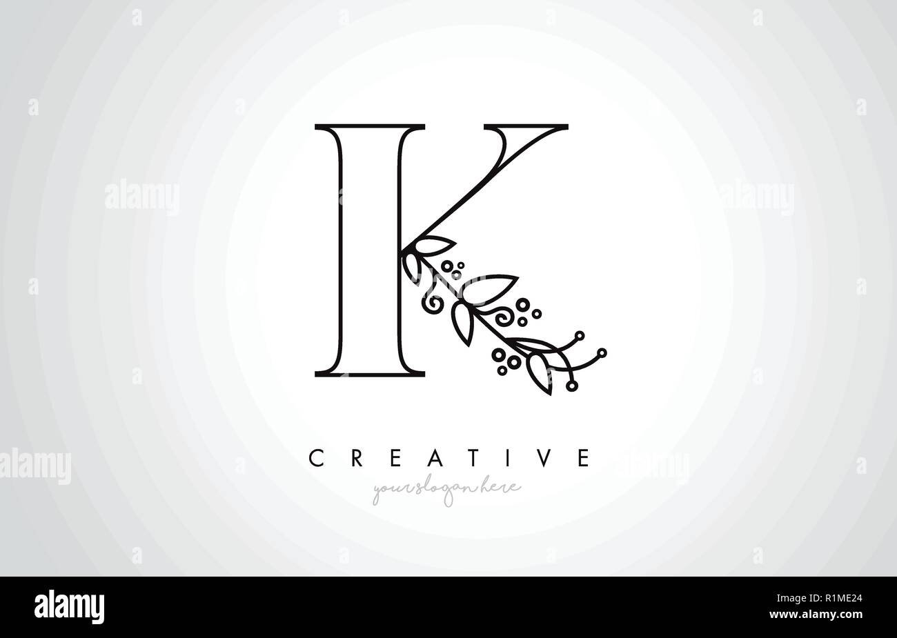 K Schreiben Logo mit organischen Monogramm Pflanze treibt Detail und Kreis Design. Kreatives Schreiben Icon Logo. Stock Vektor