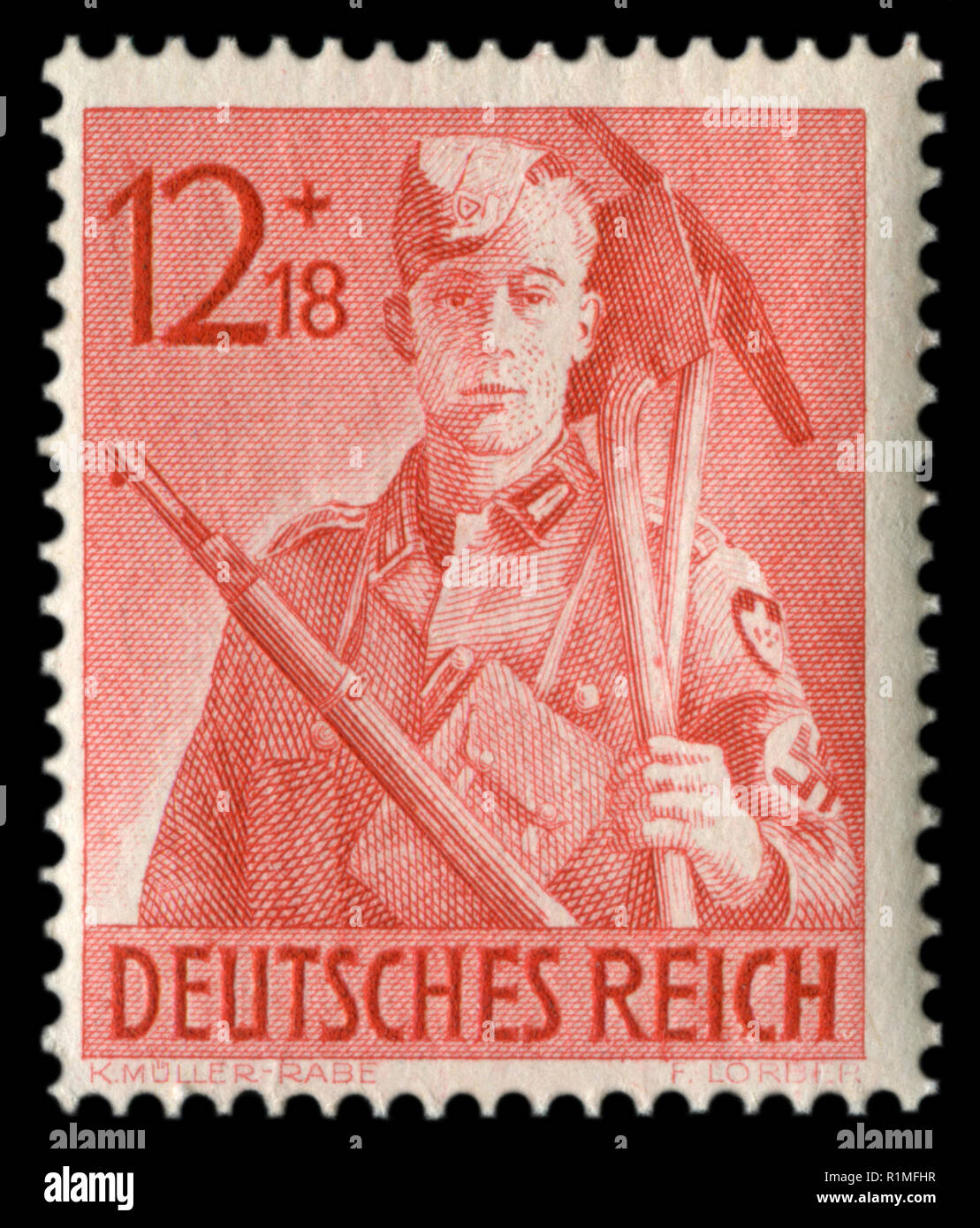 Deutsche Historische Briefmarke: RAD, hinten, 8. Jahrestag des Kaiserlichen Arbeitsdienst, 1943, Deutschland, das Dritte Reich, ww2 Stockfoto