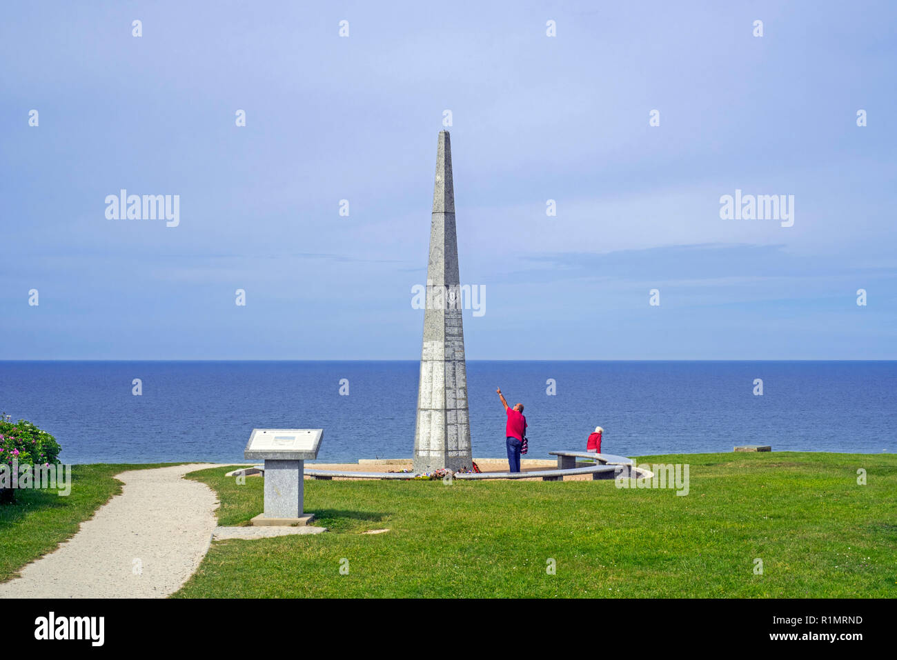 Denkmal 1 US Infanterie Division Denkmal am Omaha Beach, Colleville-sur-Mer, Calvados, Normandie, Frankreich Stockfoto