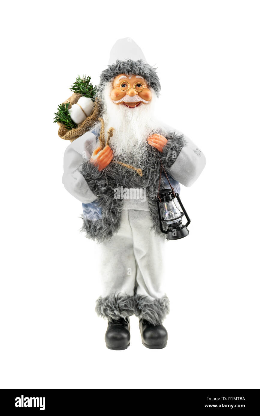 Santa Claus Doll isoliert vor weißem Hintergrund. Portrait von vorne. Stockfoto