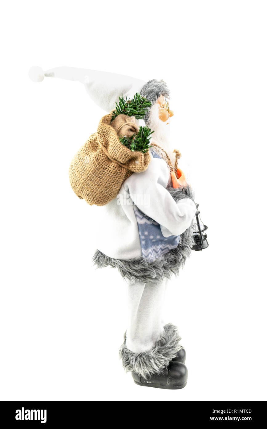 Santa Claus Doll isoliert vor weißem Hintergrund. Seite Profil Ansicht von rechts. Stockfoto