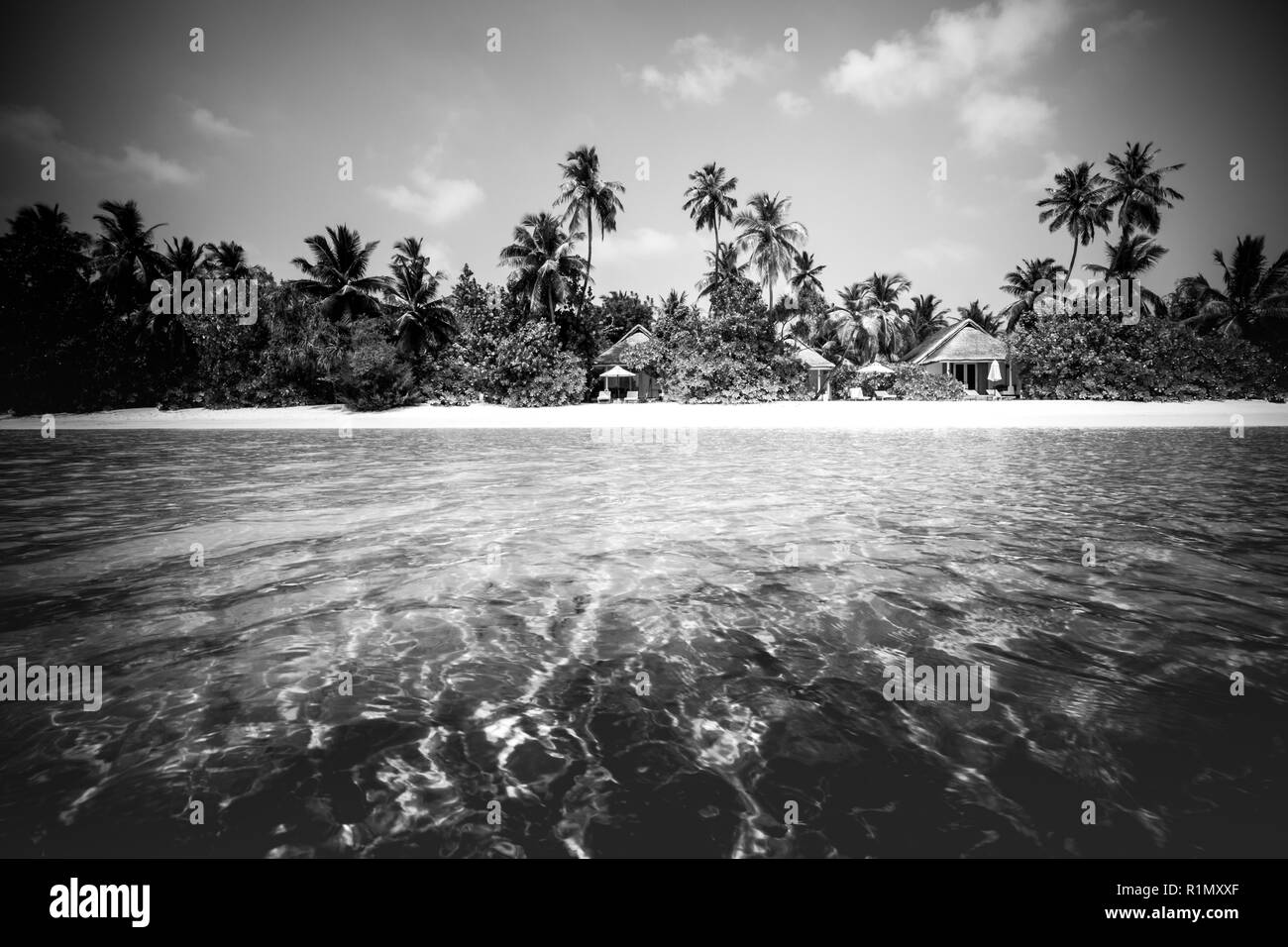 Schwarz-weiß Bild von tropischen Strand. Dramatische Prozess der tropischen Landschaft Stockfoto