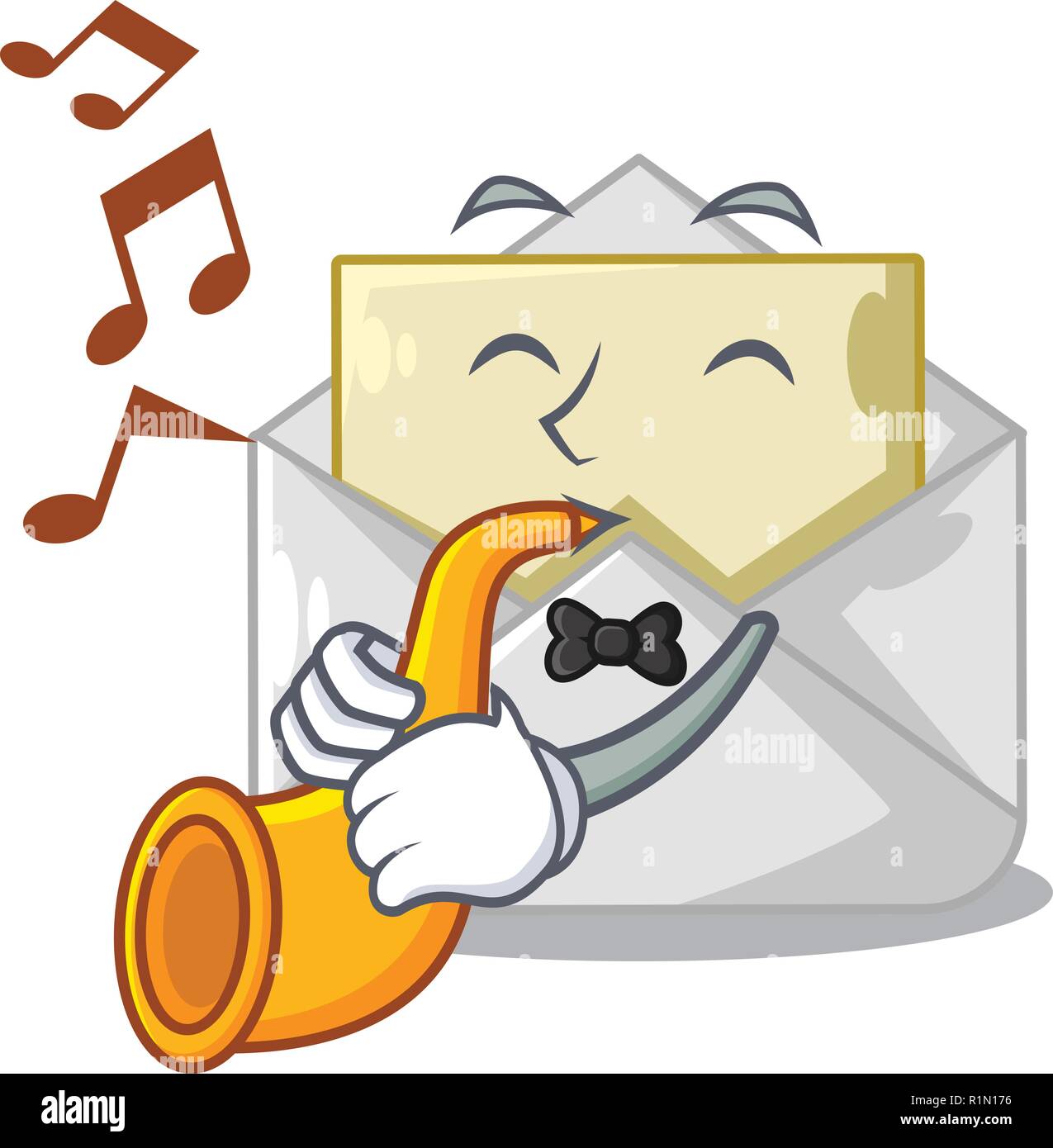Mit Trompete offenen Umschlag auf Cartoon Form leer Stock Vektor