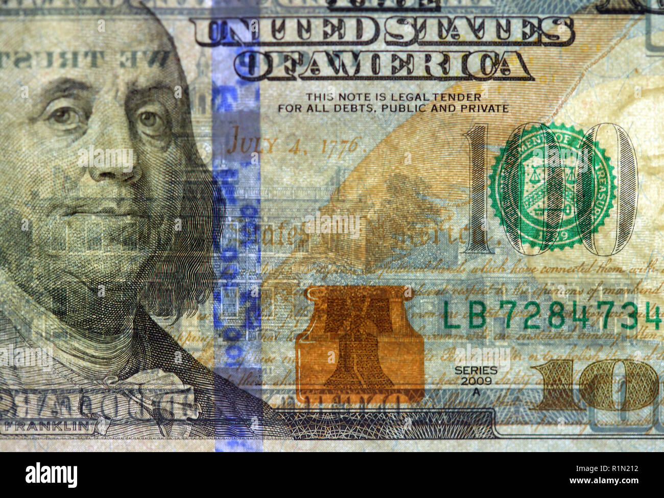 Wasserzeichen Sie auf neue hundert-Dollar-Schein Stockfoto