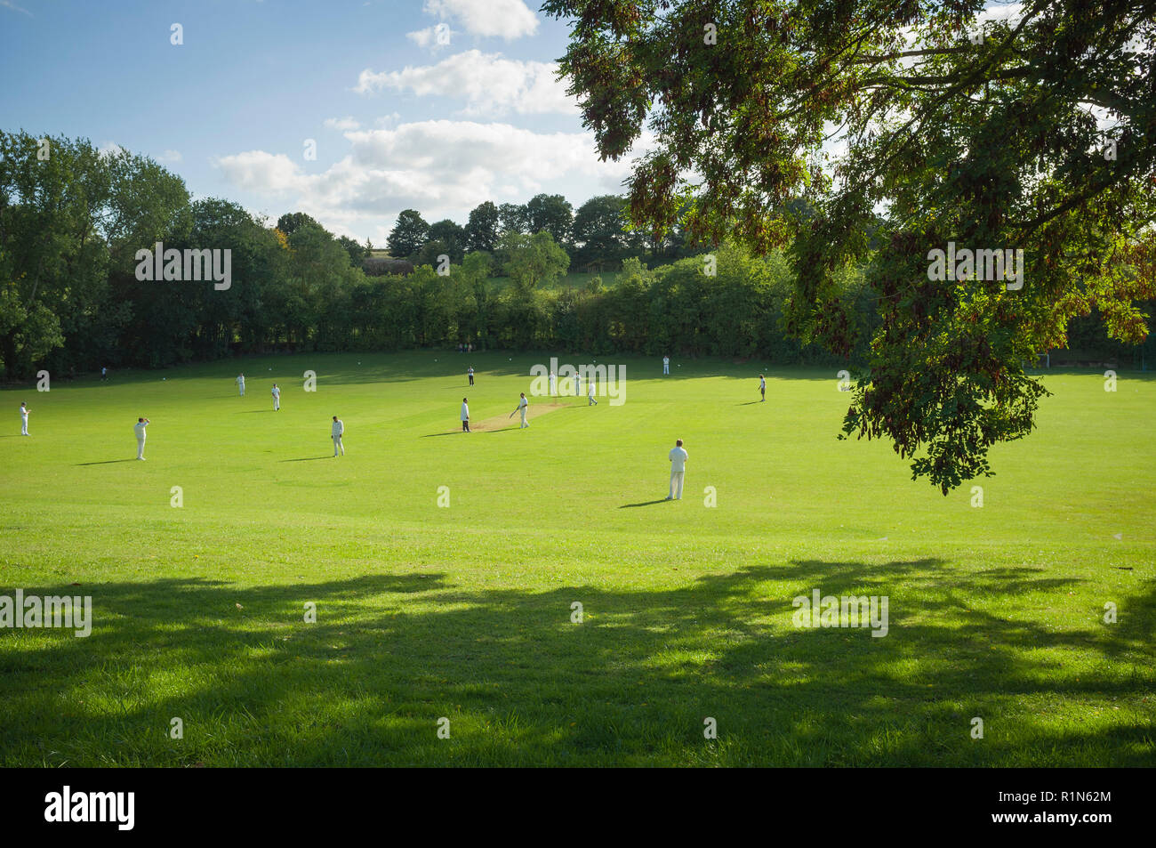 Ein Dorf Cricket Match auf dem Grün in Ewelme, Oxfordshire Stockfoto