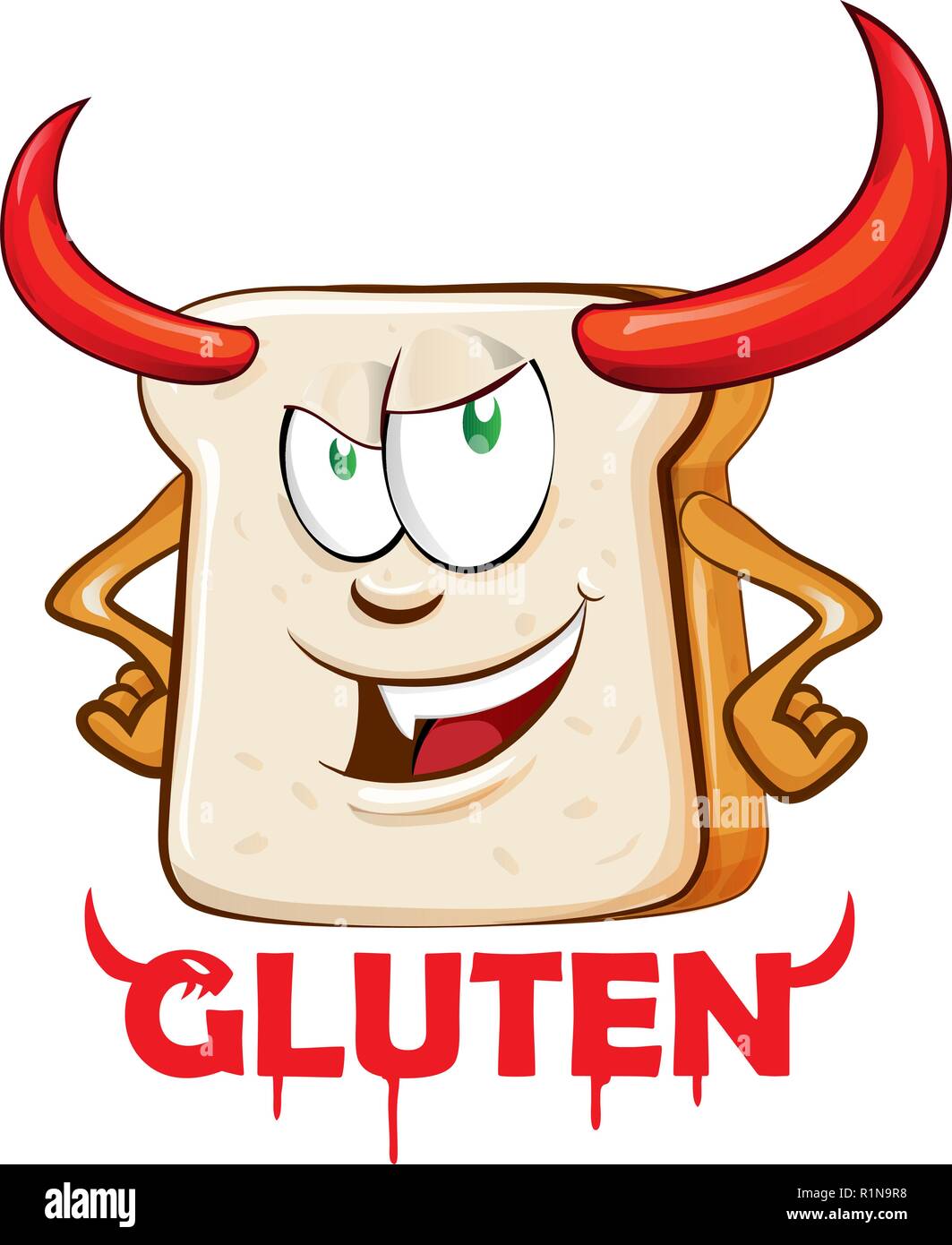 Gluten böse Maskottchen Karikatur auf weißem Hintergrund Stock Vektor