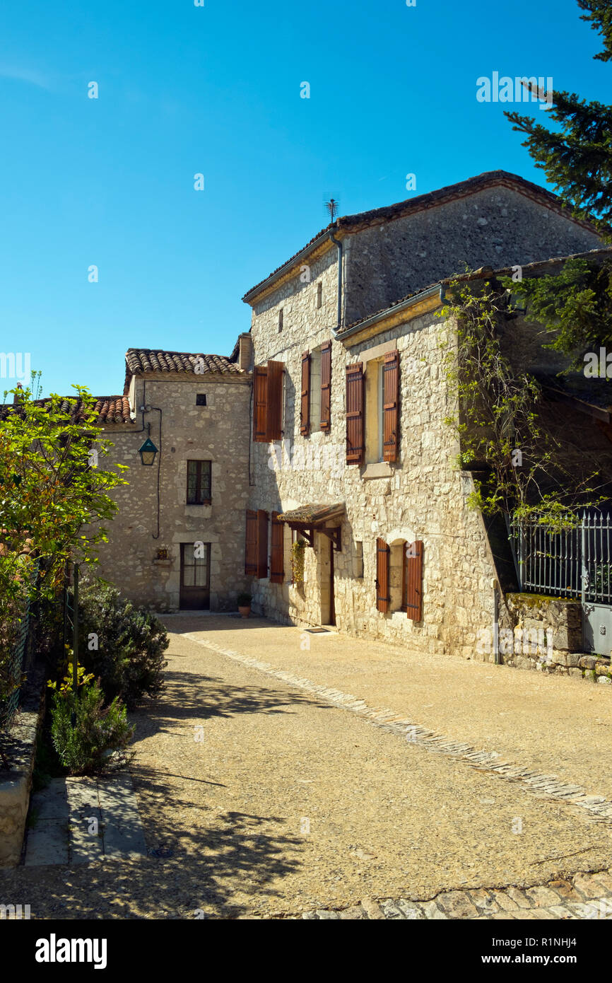 Einem ruhigen malerischen Ecke in Pujols, Lot-et-Garonne, Frankreich. Dieses historische Festungsstadt Hochburg ist nun ein Mitglied von "Les Plus beaux villages de France' Association. Stockfoto