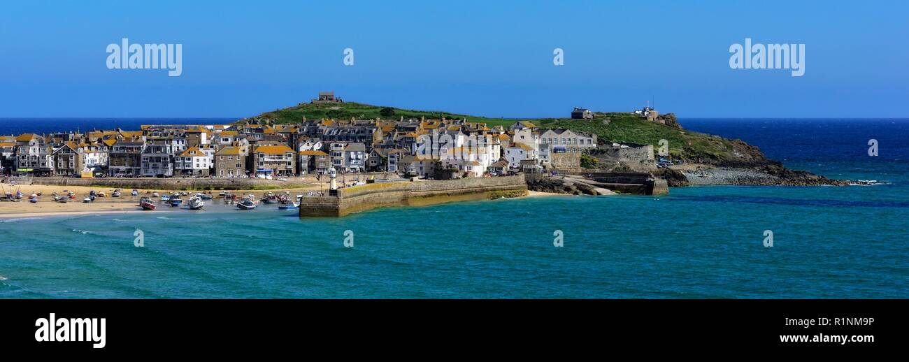 St Ives, Panorama, Pano, Cornwall, England, Großbritannien Stockfoto