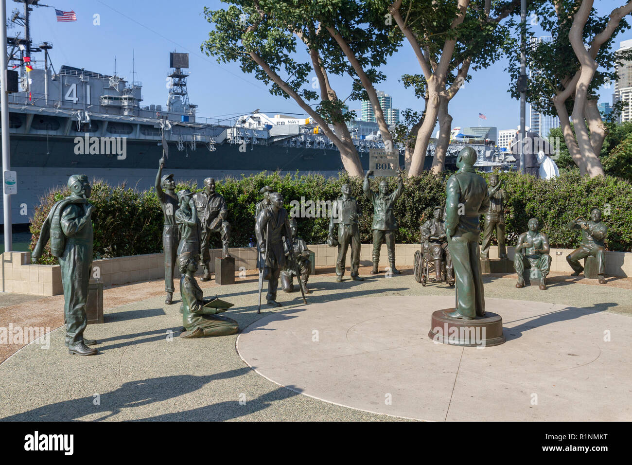 Die nationalen Gruß an Bob Hope und das Militär Denkmal an der Waterfront, der Bucht von San Diego, San Diego, California, United States. Stockfoto