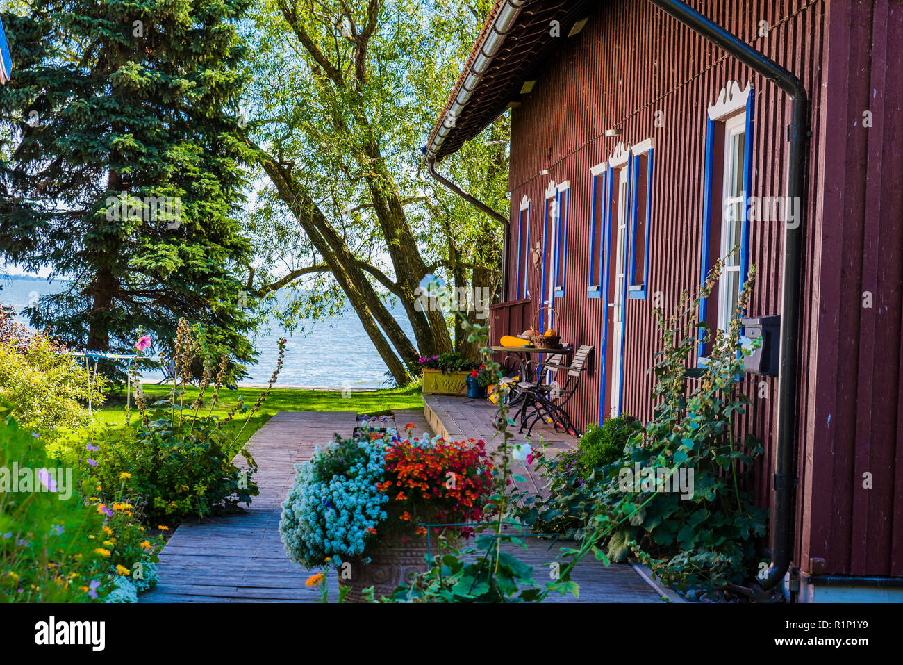 Holzhaus. Holz ist der traditionelle Element der Konstruktion. Preila, Kurische Nehrung Neringa, Gemeinde, Landkreis Klaipeda, Litauen, Baltikum, Stockfoto