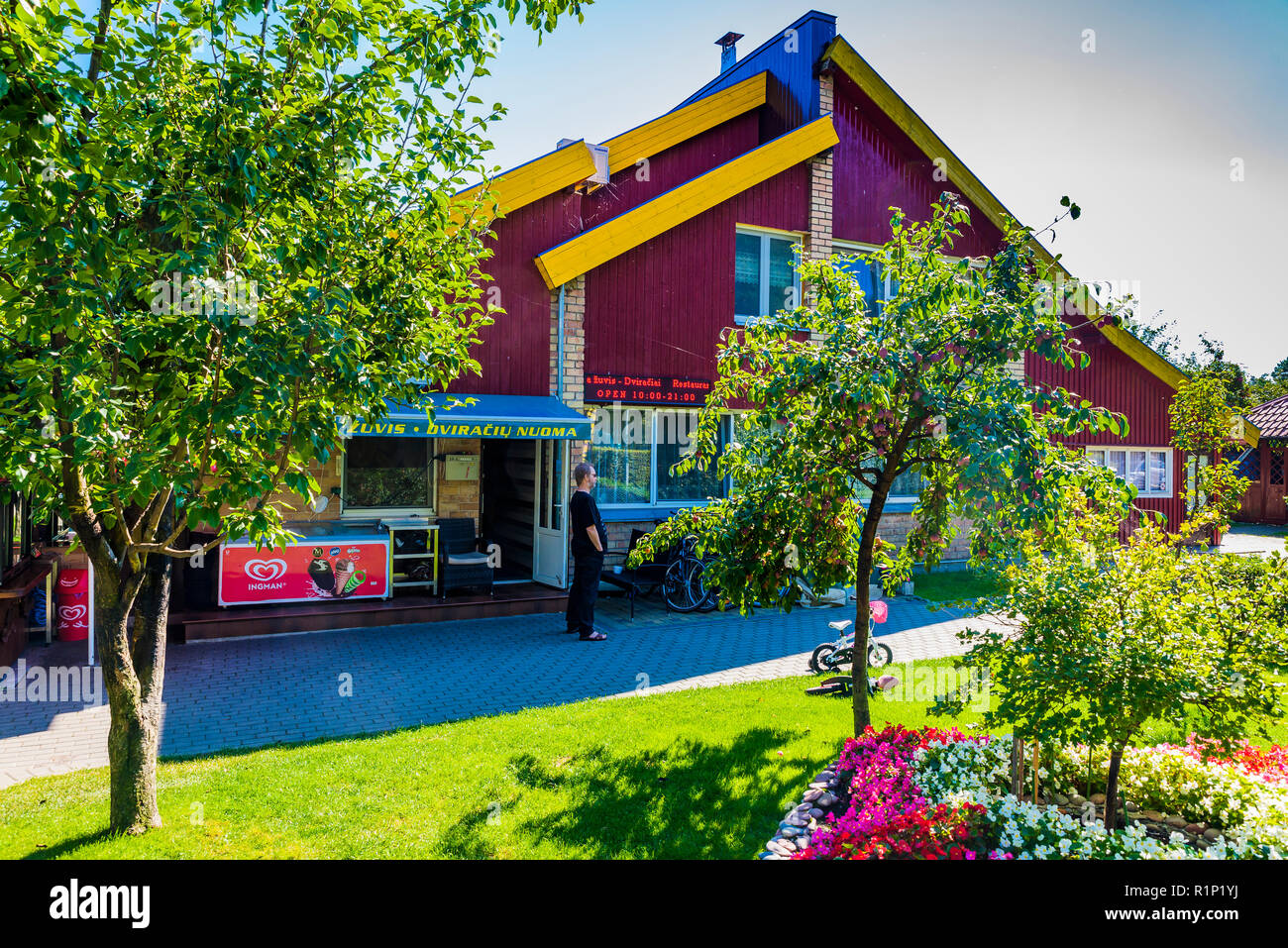 Lyra Restaurant. Preila, Kurische Nehrung Neringa, Gemeinde, Landkreis Klaipeda, Litauen, Baltikum, Europa. Stockfoto