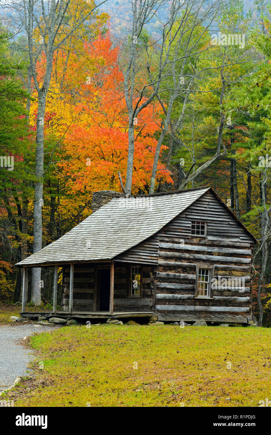 Der Carter Schilde in Cades Cove im Herbst, Great Smoky Mountains National Park, Tennessee, USA Stockfoto