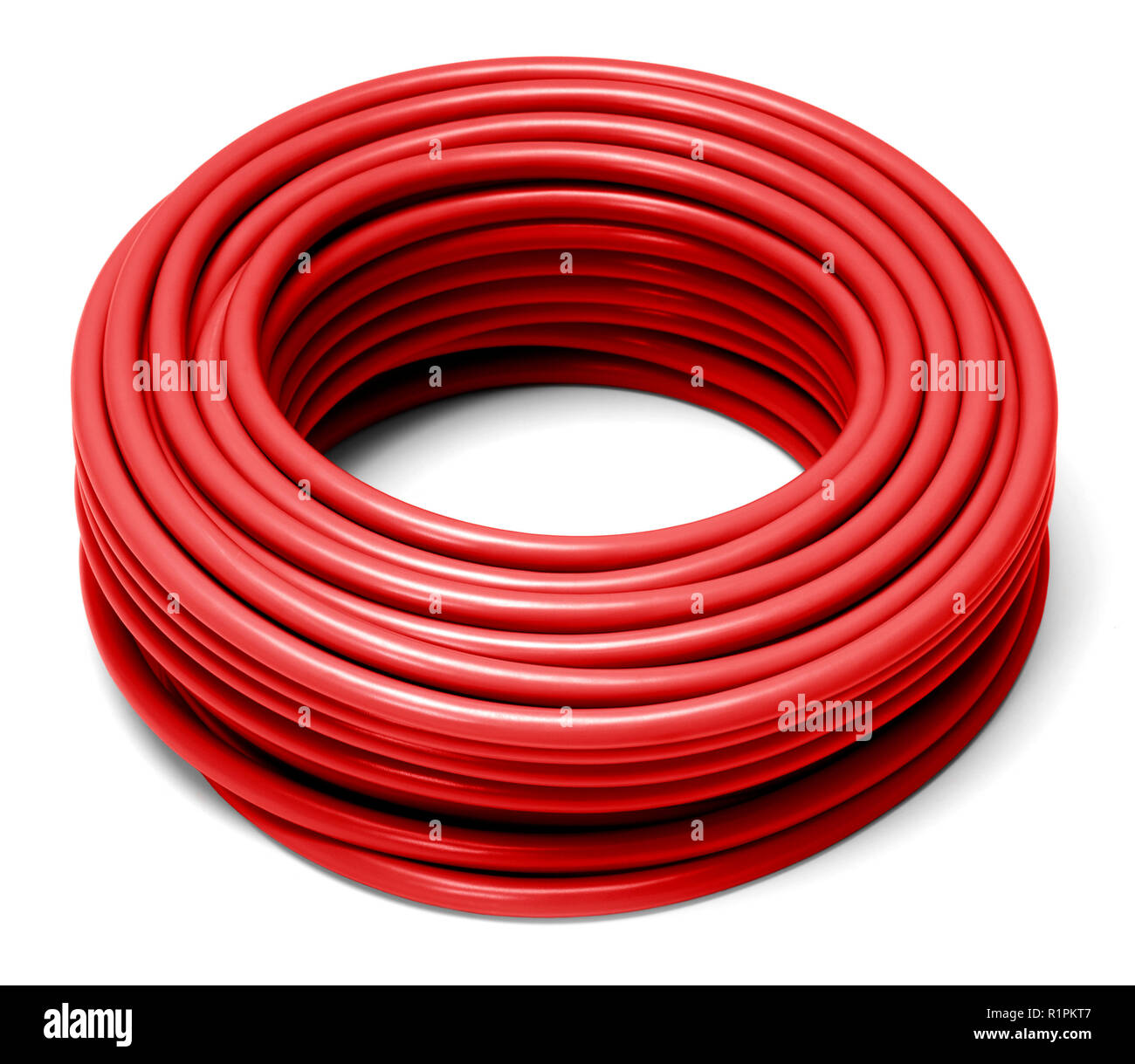 Ein gerolltes rote Kabel in Weiß mit Schatten Stockfotografie - Alamy