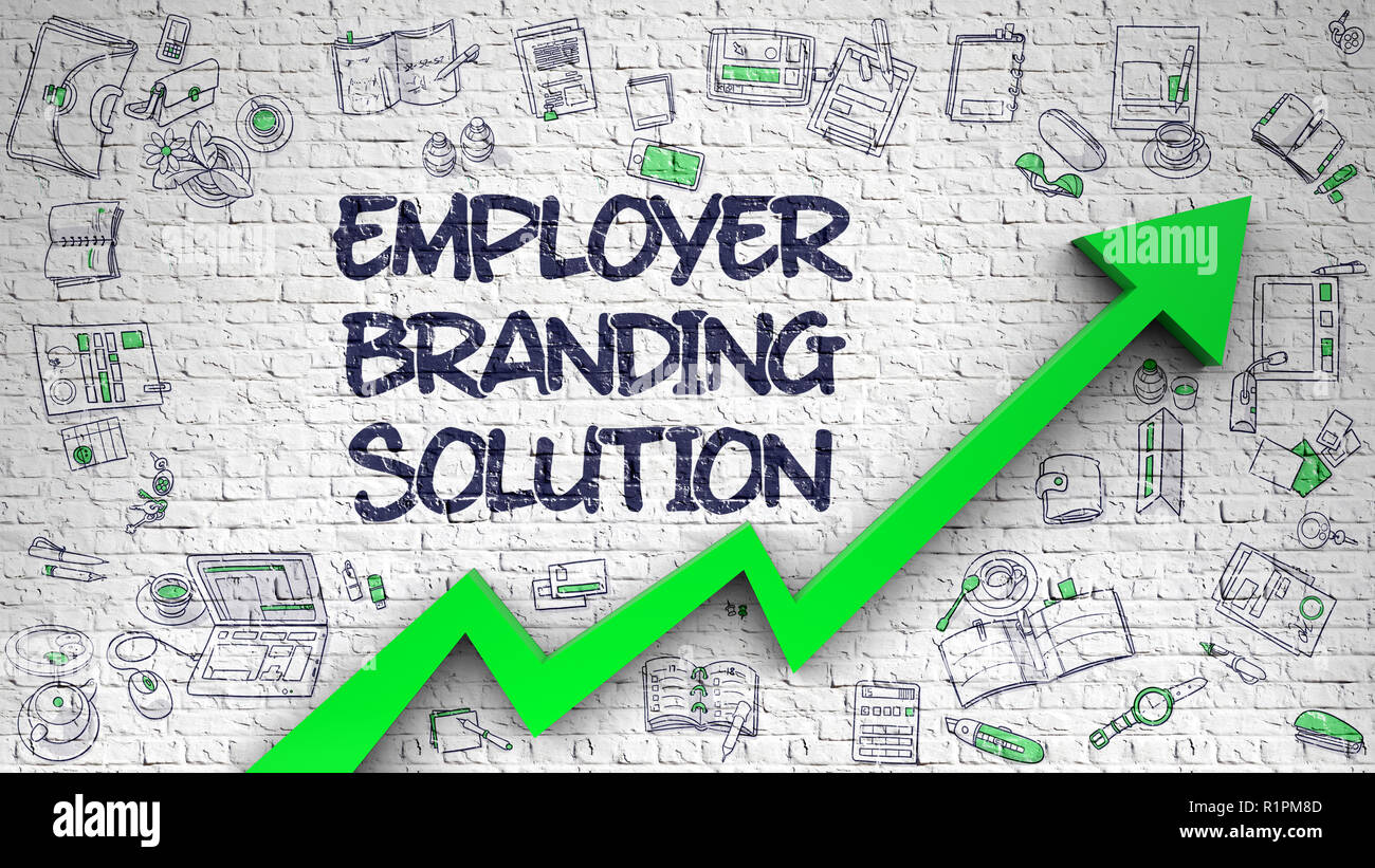 Employer Branding Lösung auf weißer Wand. 3D. Stockfoto