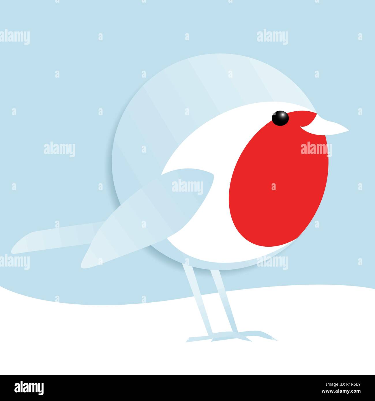 Einfachen vektor Illustration einer netten männlichen Robin redbreast steht im Schnee Stock Vektor