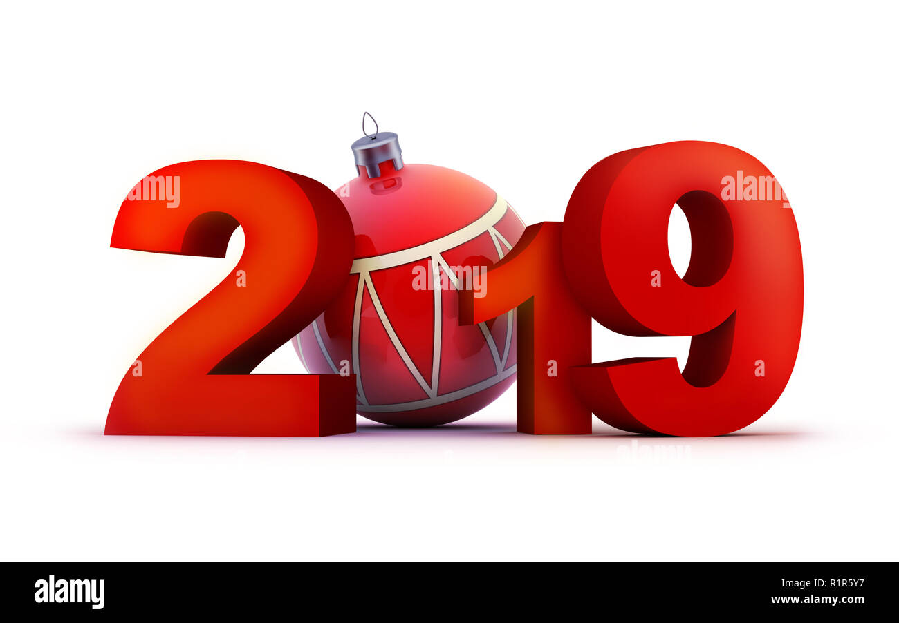 Unterzeichnen neues Jahr 2019 auf weißem Hintergrund. 3D-Darstellung Stockfoto