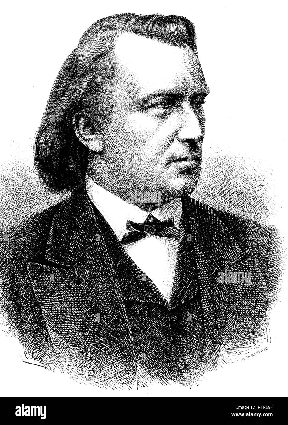 Digital verbesserte Reproduktion, Johannes Brahms, 1833-1897, deutscher Komponist und Pianist der Romantik, original Drucken aus dem Jahr 1880 Stockfoto