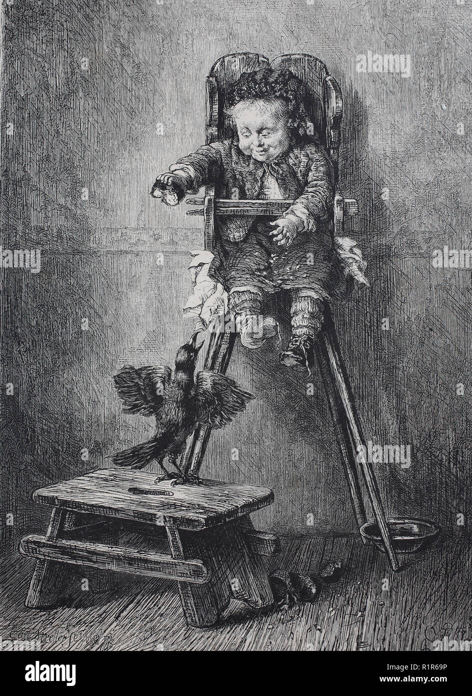 Digital verbesserte Reproduktion, naughty boy quält ein Vogel, original Drucken aus dem Jahr 1880 Stockfoto