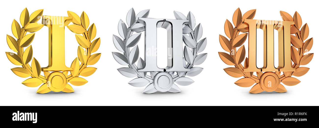 Drei symbol Gewinner Gold, Silber und Bronze. 3D-Darstellung Stockfoto