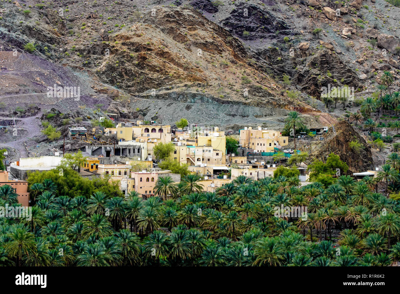 Das Dorf Balad Sayt, westlichen Hajar-Gebirge, Oman Stockfoto