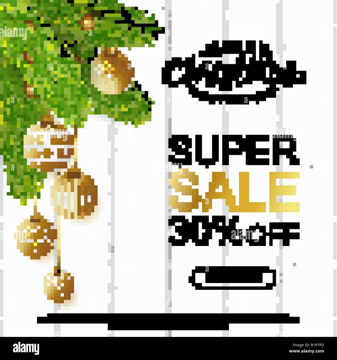 Weihnachten Verkauf Design. Realistische 3D-Kugeln und Fir-Zweige auf Holz Textur. Neues Jahr Grußkartenvorlage. Vector Illustration. Stock Vektor