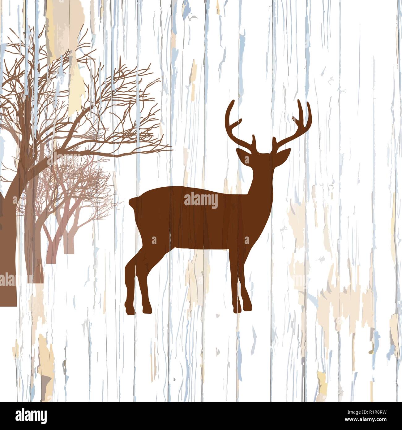 Vintage Hirsche auf Holz- Hintergrund. Handgezeichneten vector vintage Abbildung. Stock Vektor