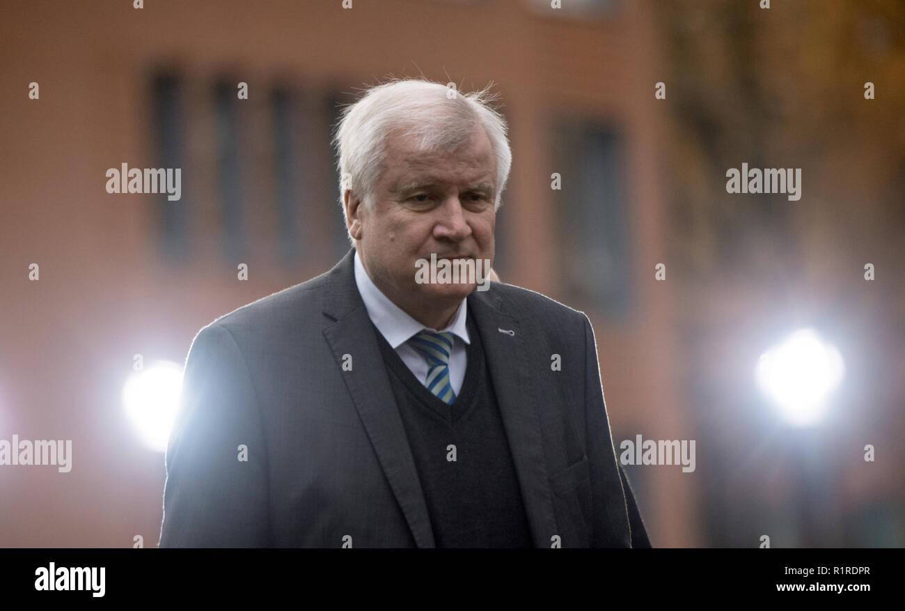 Potsdam, Deutschland. 14 Nov, 2018. Horst Seehofer (CSU), Innenminister, kommt am Hasso Plattner Institut in Potsdam zu Beginn einer zweitägigen Rückzug des Bundeskabinetts. Das Bundeskabinett will die Weichen für die digitale Zukunft Deutschlands auf der Konferenz zu setzen. Foto: Ralf Hirschberger/dpa/Alamy leben Nachrichten Stockfoto