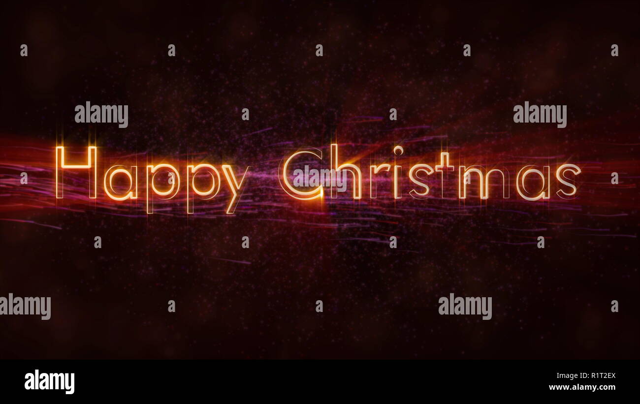 'Happy Christmas' Text loop Animation wirbelnden Staub und fließende Linien animation auf dunklem Hintergrund Stockfoto
