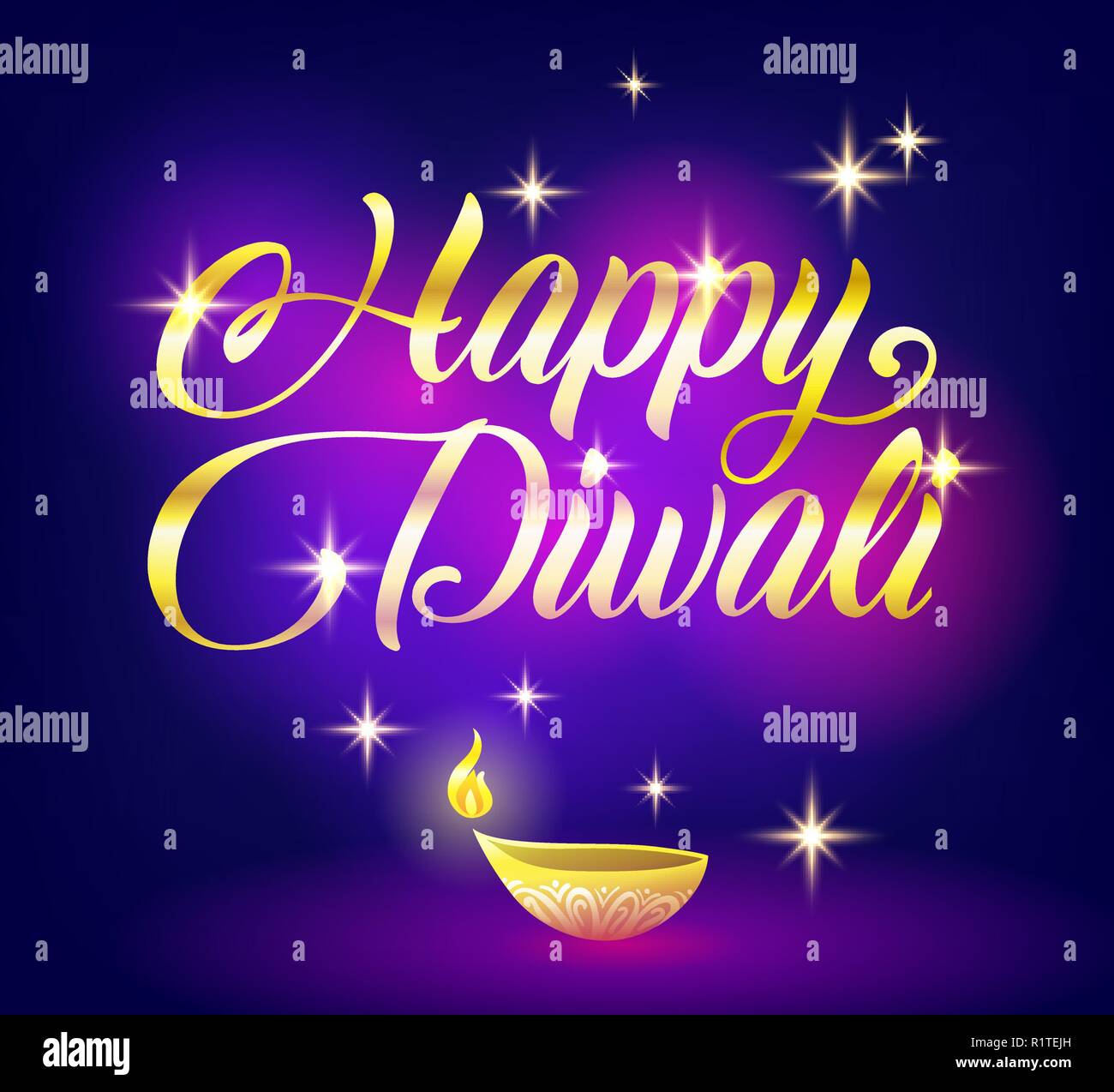 Golden Happy Diwali Gratulation mit Stars auf schwarzem Hintergrund Stock Vektor