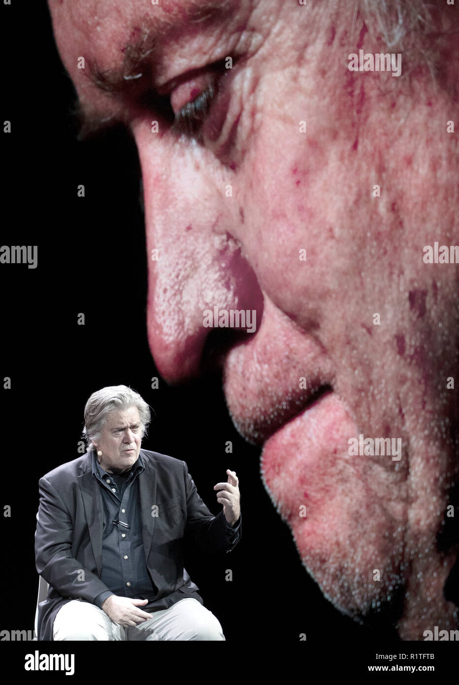 Ehemaliger Berater des Weißen Hauses Steve Bannon spricht auf News Xchange Event der European Broadcasting Union im Edinburgh International Conference Centre. Stockfoto