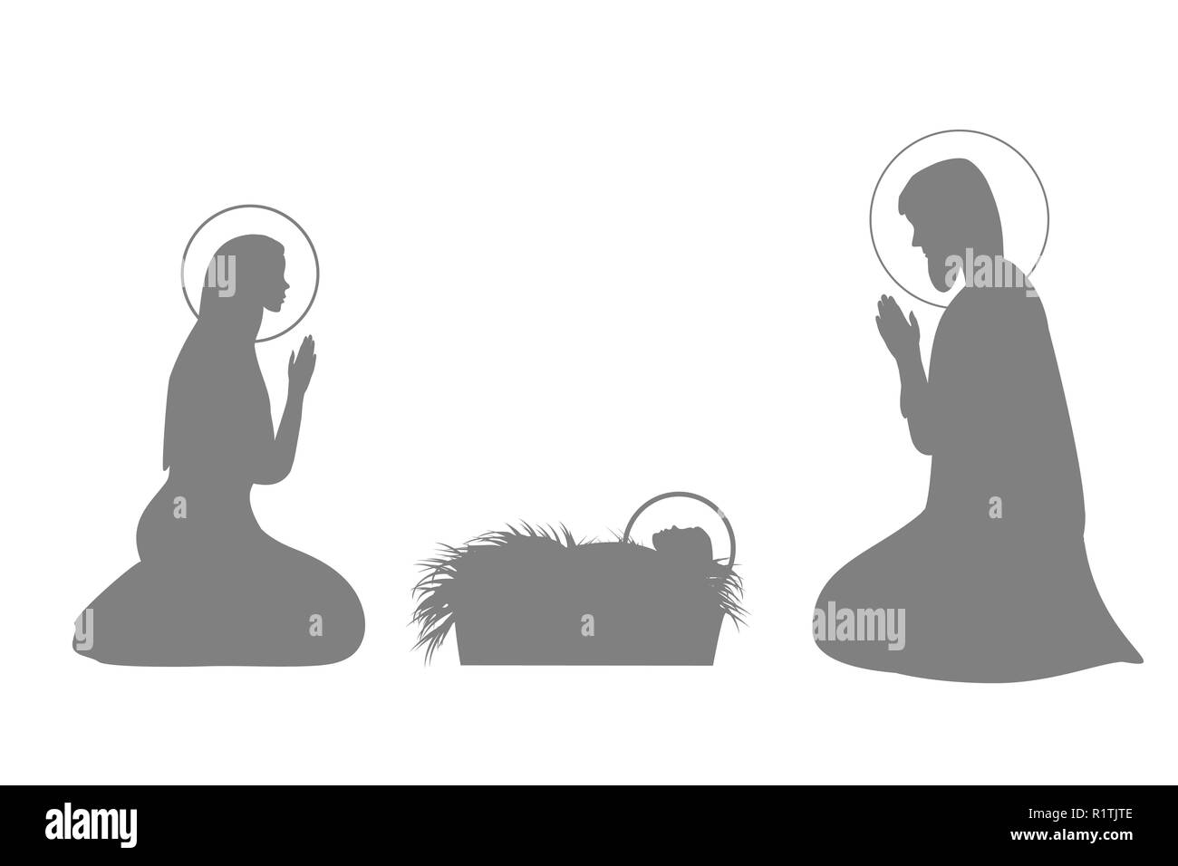 Jesus Christus Geschichte Abbildung mit Maria, Josef und dem Jesuskind silhouette eingestellt Stock Vektor