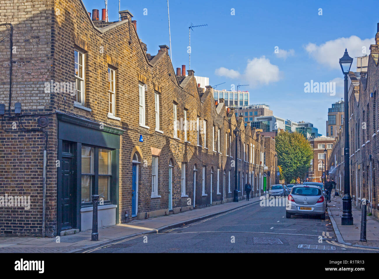 London Waterloo. Denkmalgeschützte Häuser georgischen Arbeiter auf ein Abschnitt der historischen Roupell Straße, aus dem Jahr 1830. Stockfoto