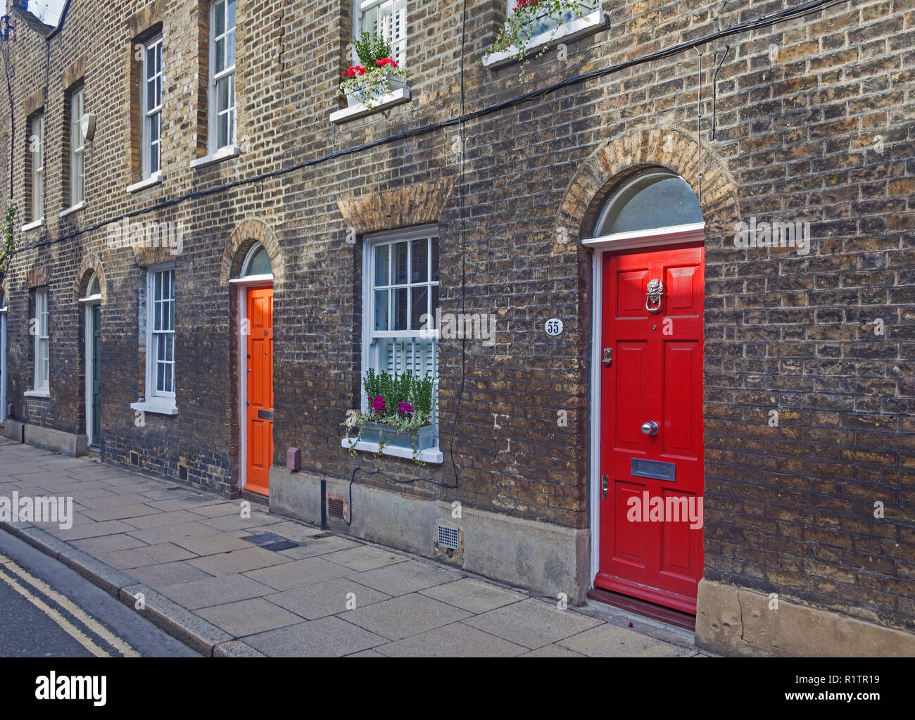 London Waterloo. Denkmalgeschütztes Georgian Reihenhäuser in historischen Roupell Straße, aus dem Jahr 1830. Stockfoto