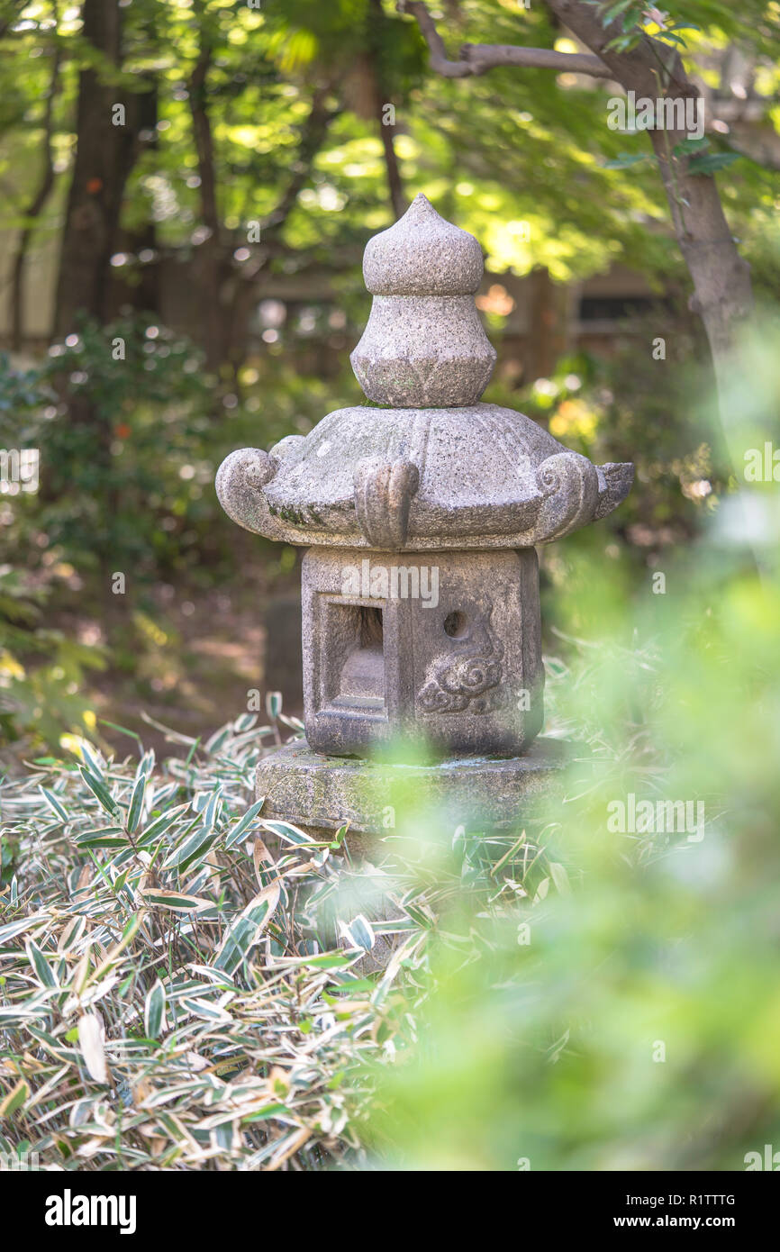 Stein Laterne im Garten von Shibusawa Museum der Asukayama Park in der Kita Stadtteil von Tokio, Japan. Es ist ein Teil von einer der drei Museen in Asuka Stockfoto