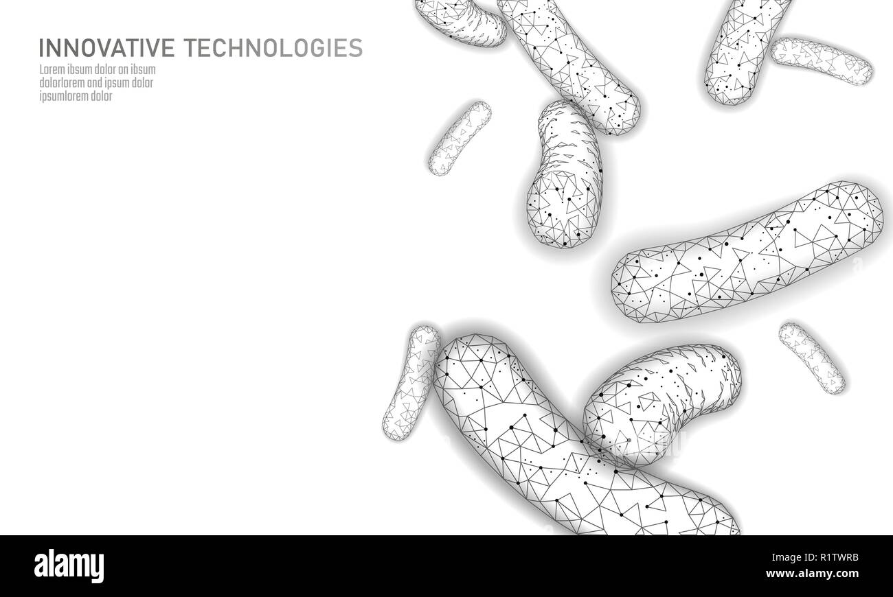 Bakterien 3D-Low Poly render Probiotika. Gesunde normale Verdauung Flora der menschliche Darm Joghurt Produktion. Die moderne Wissenschaft Technik Medizin Allergie Immunität thearment Vector Illustration Stock Vektor
