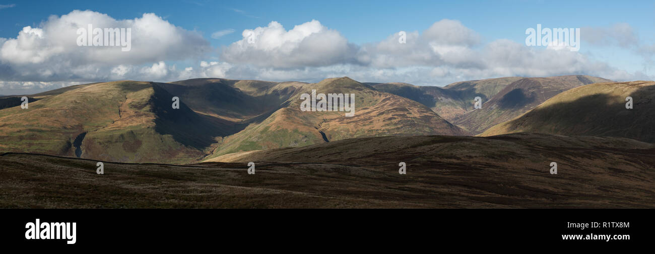 Moffat Hügel über Moffat Dale aus der Nähe von Bodesbeck Gesetz, Schottland Stockfoto