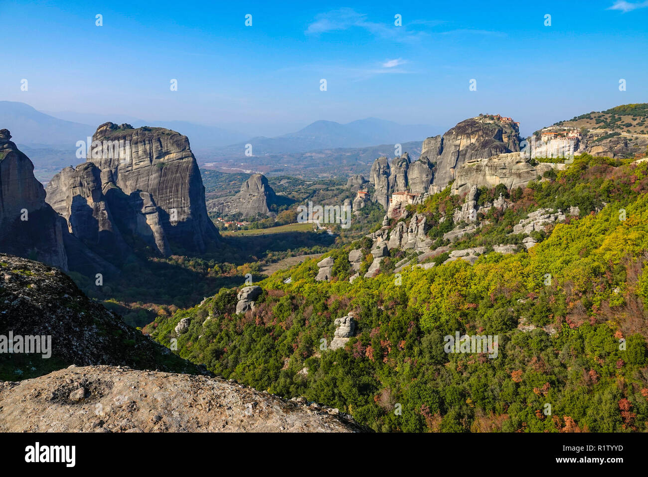 Meteora, UNESCO-Weltkulturerbe, Konglomerat Türme und Klöster, Griechenland Stockfoto