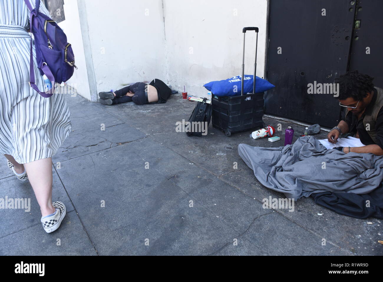Los Angeles, USA - 29. Juli: Obdachlose in den Straßen von Los Angeles, CA am 29. Juli 2018. Stockfoto