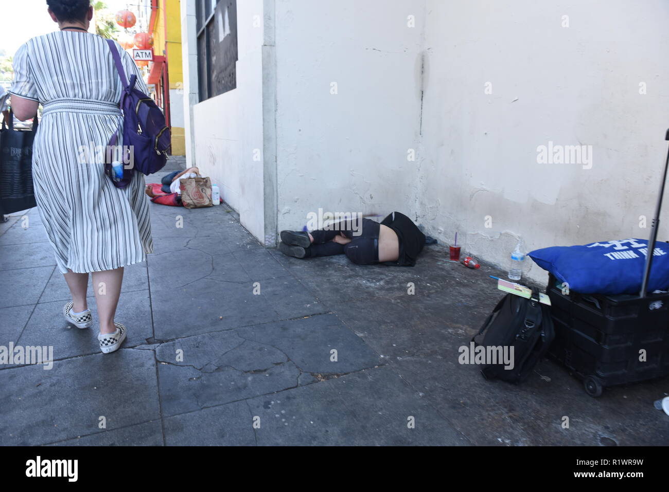 Los Angeles, USA - 29. Juli: Obdachlose in den Straßen von Los Angeles, CA am 29. Juli 2018. Stockfoto