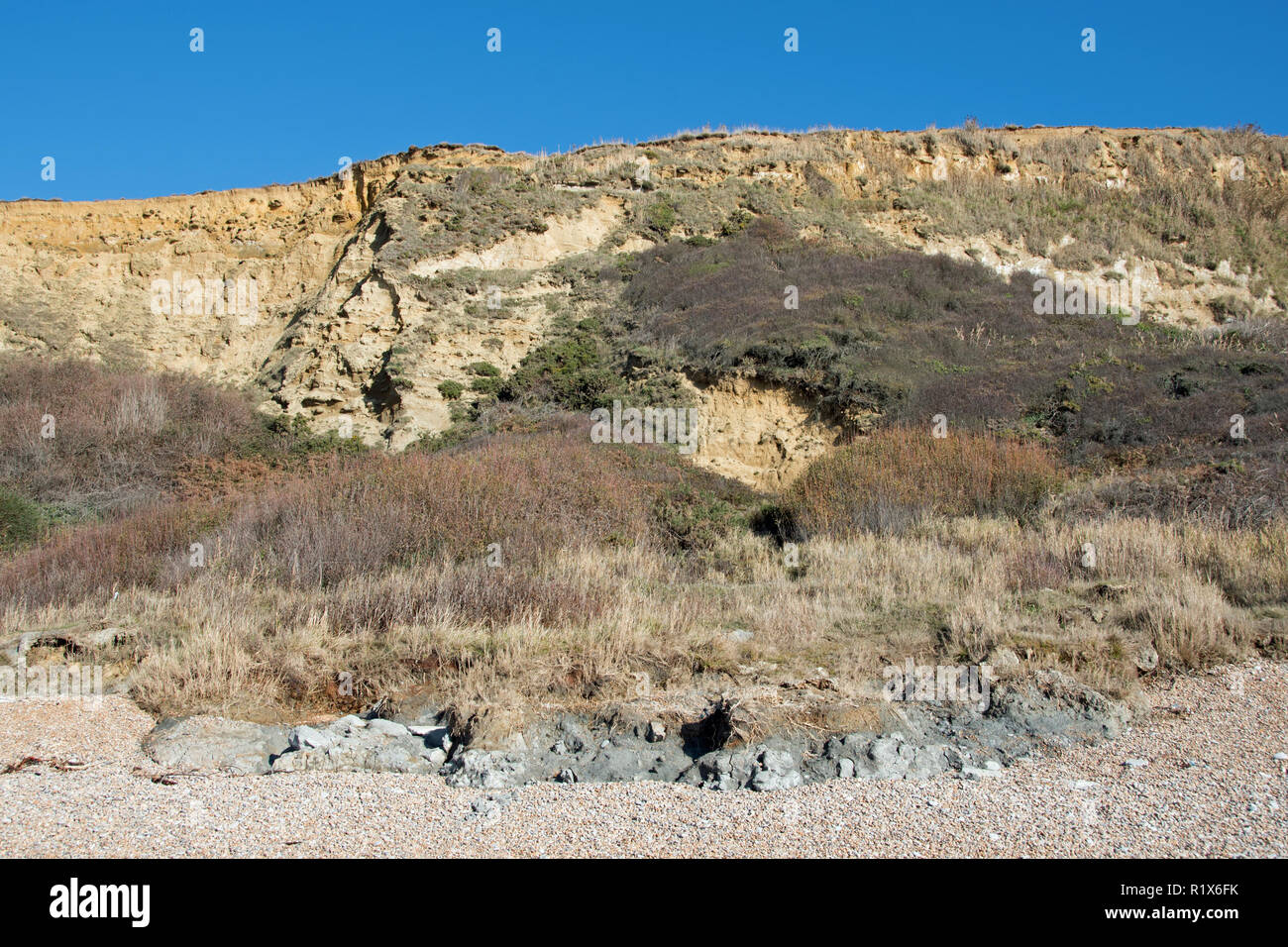 Die Klippen von eype's Küste, Bridport, Dorset, Großbritannien. Stockfoto