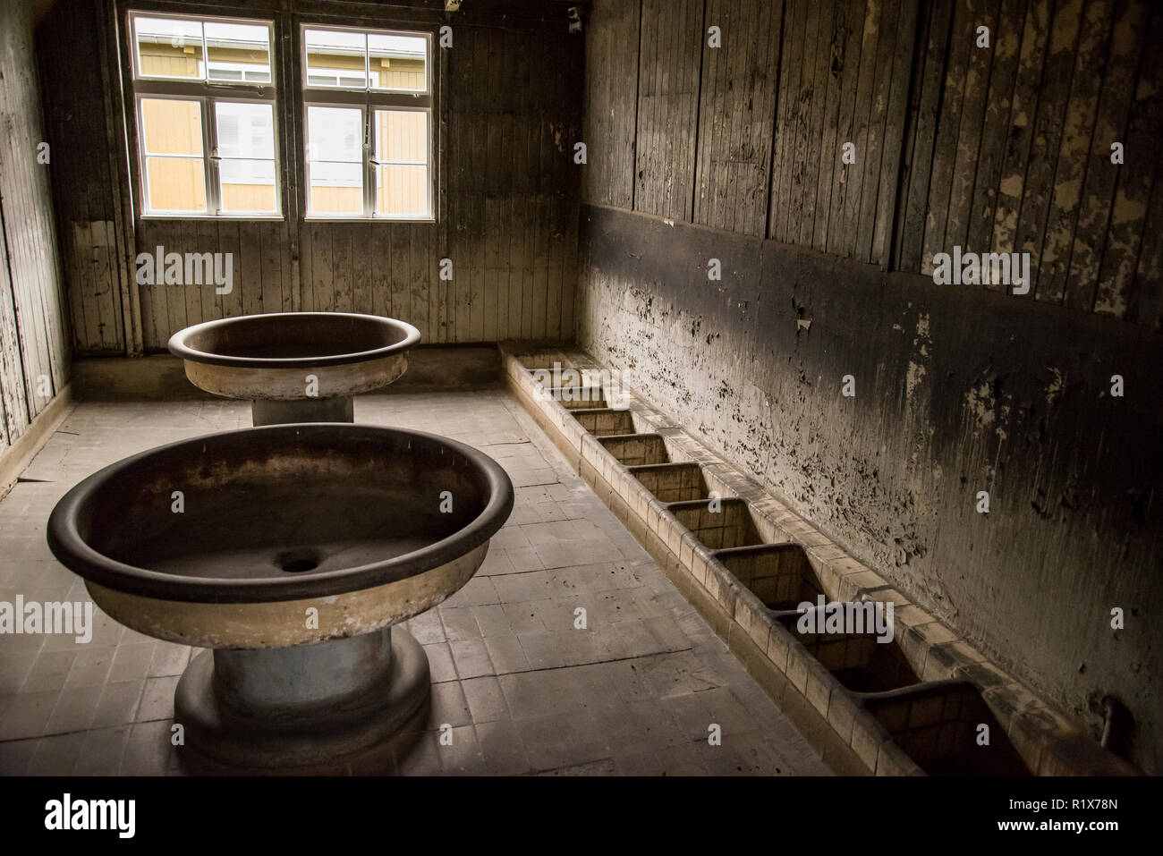 Ns-Konzentrationslager in Deutschland. Innenraum des Lagers Sachsenhausen. Stockfoto
