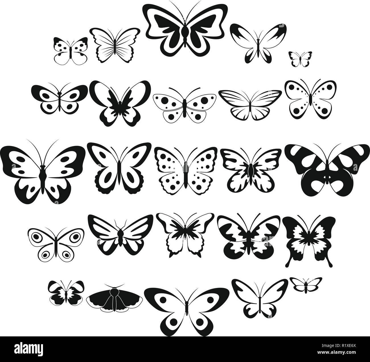 Schmetterling Symbole gesetzt. Einfache Abbildung: 25 Schmetterling Vector Icons für Web Stock Vektor