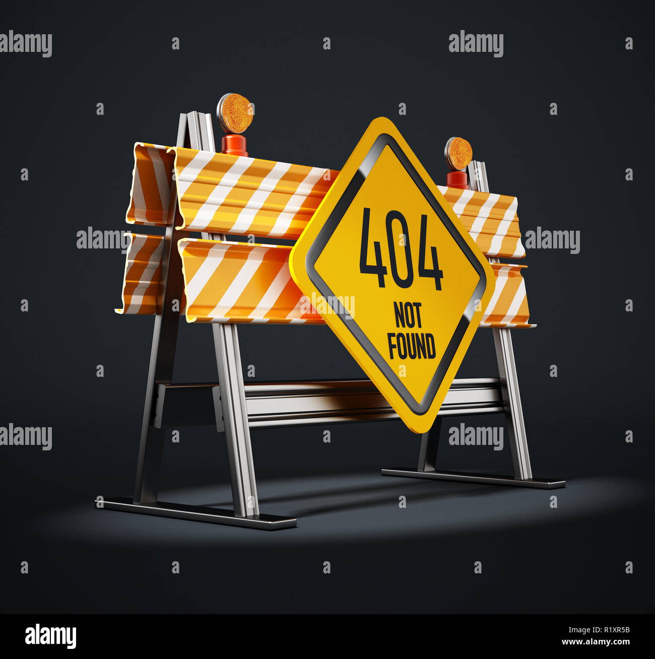 Mit 404 Nicht gefunden Namensschild Straßensperre. 3D-Darstellung. Stockfoto