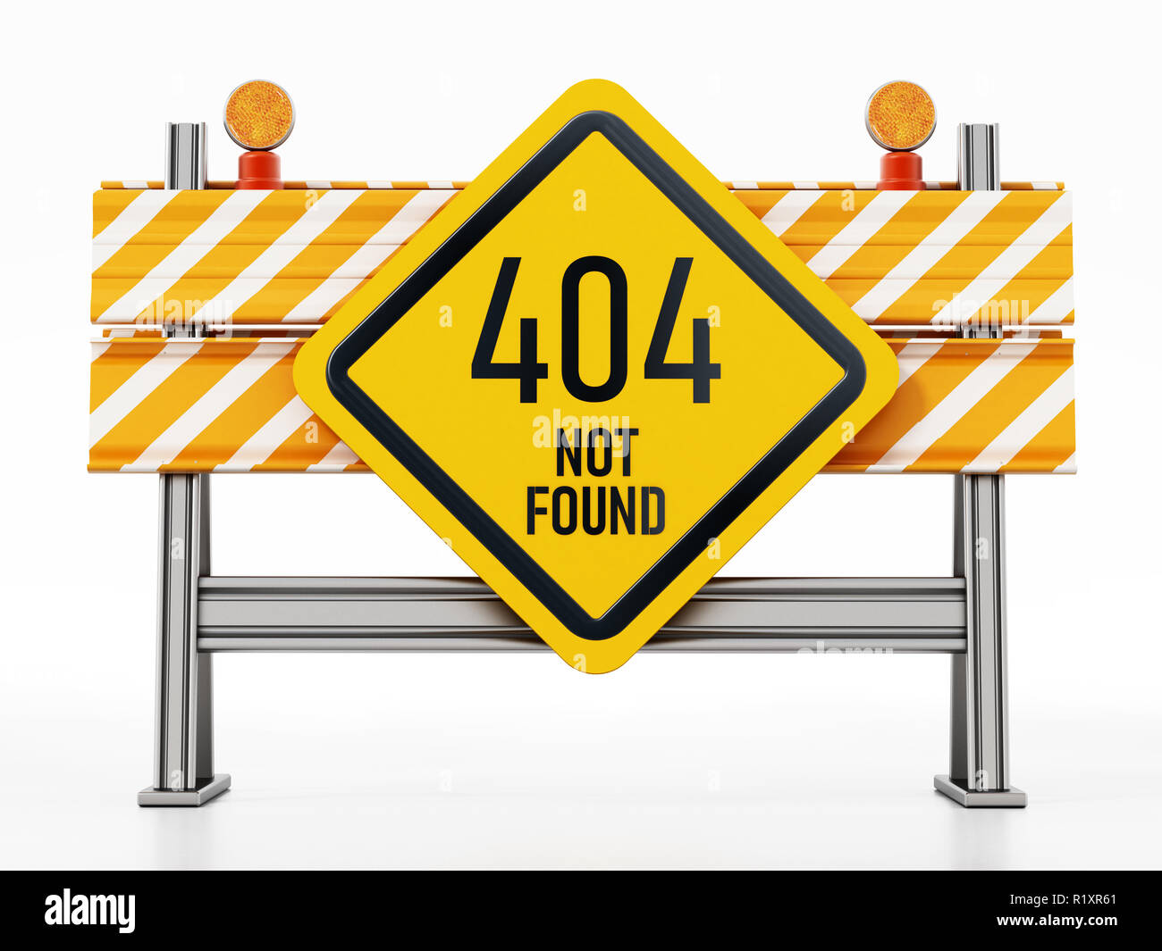 Mit 404 Nicht gefunden Namensschild Straßensperre. 3D-Darstellung. Stockfoto